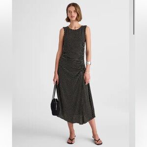 Madewell Asymmetrical Ruched Midi Dress Polka Dots